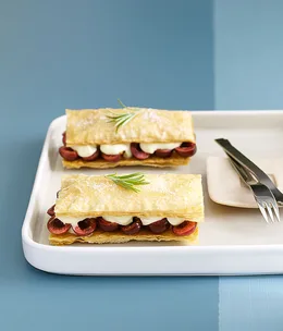 Cherry napoleons with rosemary-scented crème fraîche