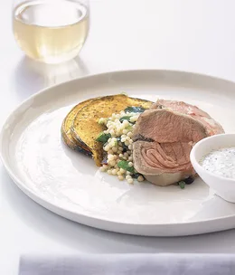 Roast lamb loin with couscous and pumpkin