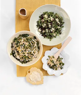 Angelhair pasta with herbs and lemon (pictured with Baby herb salad with elderflower vinaigrette)