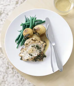 Chicken paillards with rosemary and capers
