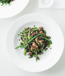 Pancetta, pea, lentil and mint salad