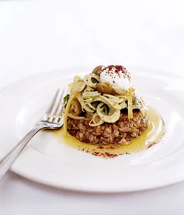 Ocean trout kibbeh with fennel salad and labne