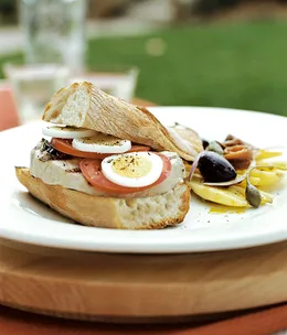 Niçoise sandwiches with potato, anchovy and caperberry salad