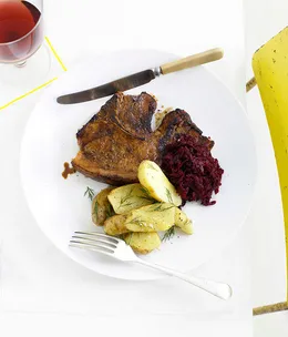 Spiced pork chops with beetroot relish