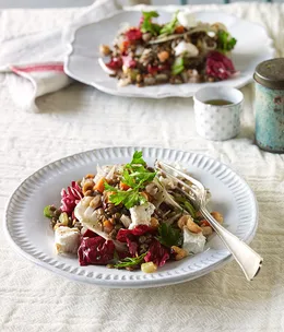 Lentil, goat’s cheese and hazelnut salad