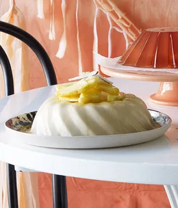 Coconut panna cotta with pineapple and lime-rum syrup