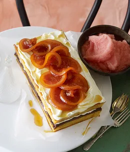 Orange and almond cake with Campari sorbet