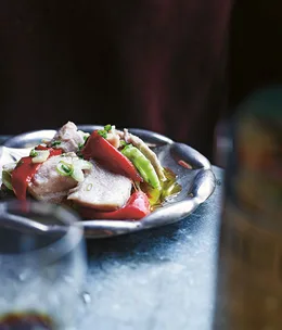 Salad of smoked bonito, piquillo peppers and celery