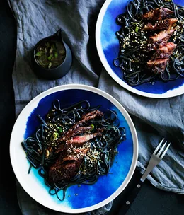 Grilled intercostals with soy, sesame and ginger and cold noodles