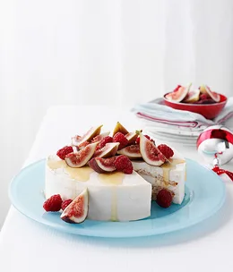 Iced honey mascarpone and almond cake with fig salad