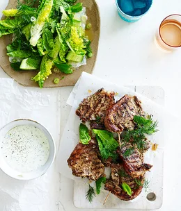 Barbecued Greek lamb chops with minty soft feta