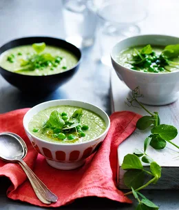 Chilled pea, lettuce and mint soup