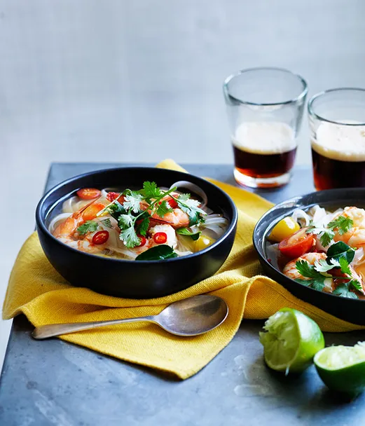 Prawn and pineapple tom yum with rice noodles