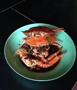 Stir-fried blue swimmer crab with salted black bean, chilli and native basil