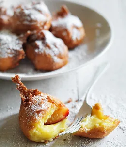 Plum and custard fritters