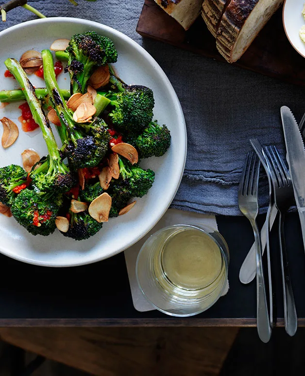 Broccolini with chilli and burnt-garlic vinaigrette