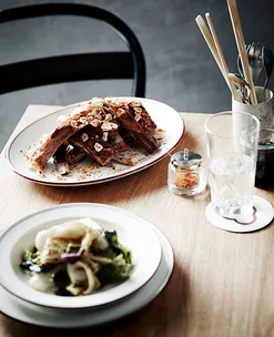 Grilled cabbage with miso dressing and nori