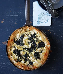 Silverbeet, rice and feta fillo tart