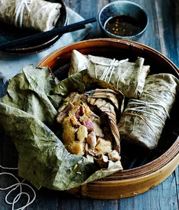 Sticky rice lotus dumplings with roast chilli vinegar