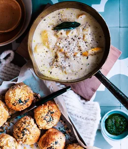 Cullen skink with wholemeal oat rolls and kale and lemon pesto