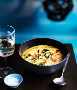 Mussel broth scented with basil and saffron