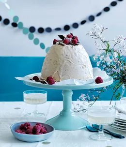Coconut, chocolate and raspberry ice-cream bombe
