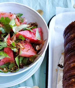 Watermelon salad with fried shallots