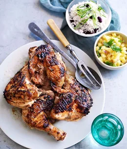 Jerk chicken legs with rice and peas