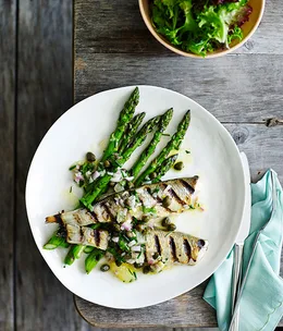 Coorong mullet with lemon and caper sauce