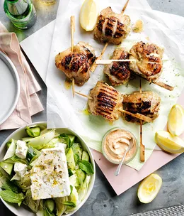 Lemon-oregano chicken with tomato yoghurt and village salad