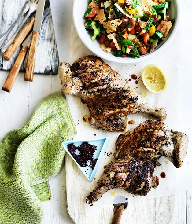 Sumac-crusted chicken with fattoush