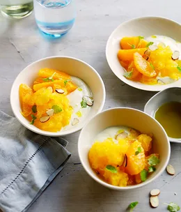 Soured milk with lemon oil and saffron-orange shaved ice