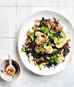 Wild rice pilaf with cauliflower, burnt butter and almonds