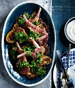 Grilled lamb cutlets with yoghurt and fresh chilli chutney
