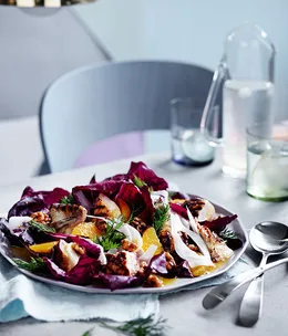 Grilled chicken with radicchio, fennel and walnuts