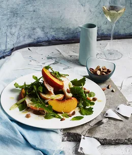 Lobster, peach and mint salad with smoked almond