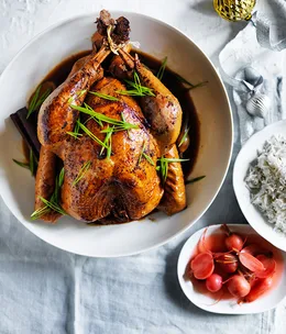 Red braised turkey with pickled radishes