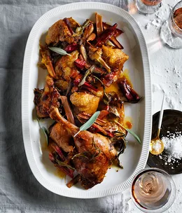 Roast duck with orange and rhubarb
