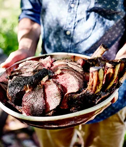 Roasted rib of beef with ndolé