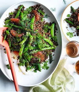 Grains, greens, citrus and goat’s curd