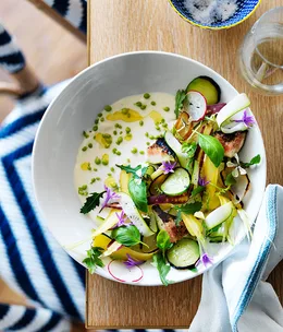 Yoghurt curd with raw and grilled vegetables