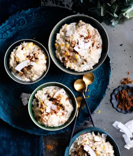 Rice pudding with brown sugar and coconut
