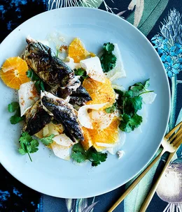 Mackerel with orange and jicama salad