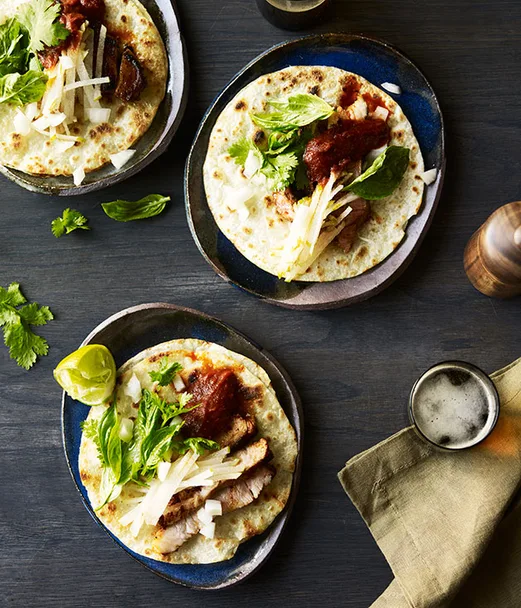 Ghostboy Cantina's pork tacos with salsa roja and nashi