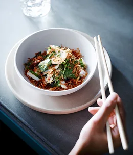 Grilled calamari with herbs and crisp shallots