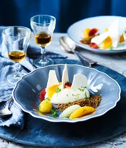 Philippe's almond blanc-manger with citrus, spéculoos and meringue