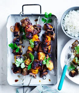 Soy-glazed pork-and-pineapple skewers