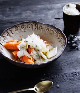 Papaya and young coconut salad with lime-rum granita