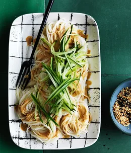 Chilled black sesame noodles with cucumber