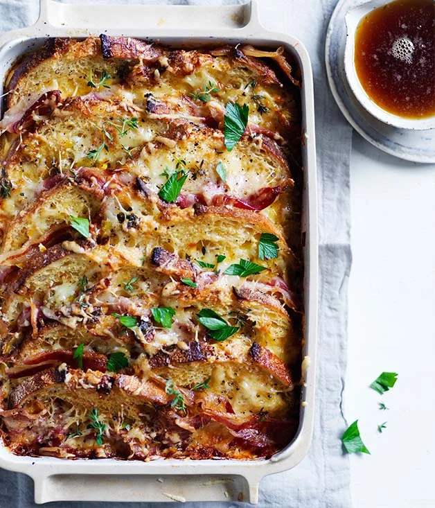 Bacon and egg pudding with salted maple recipe